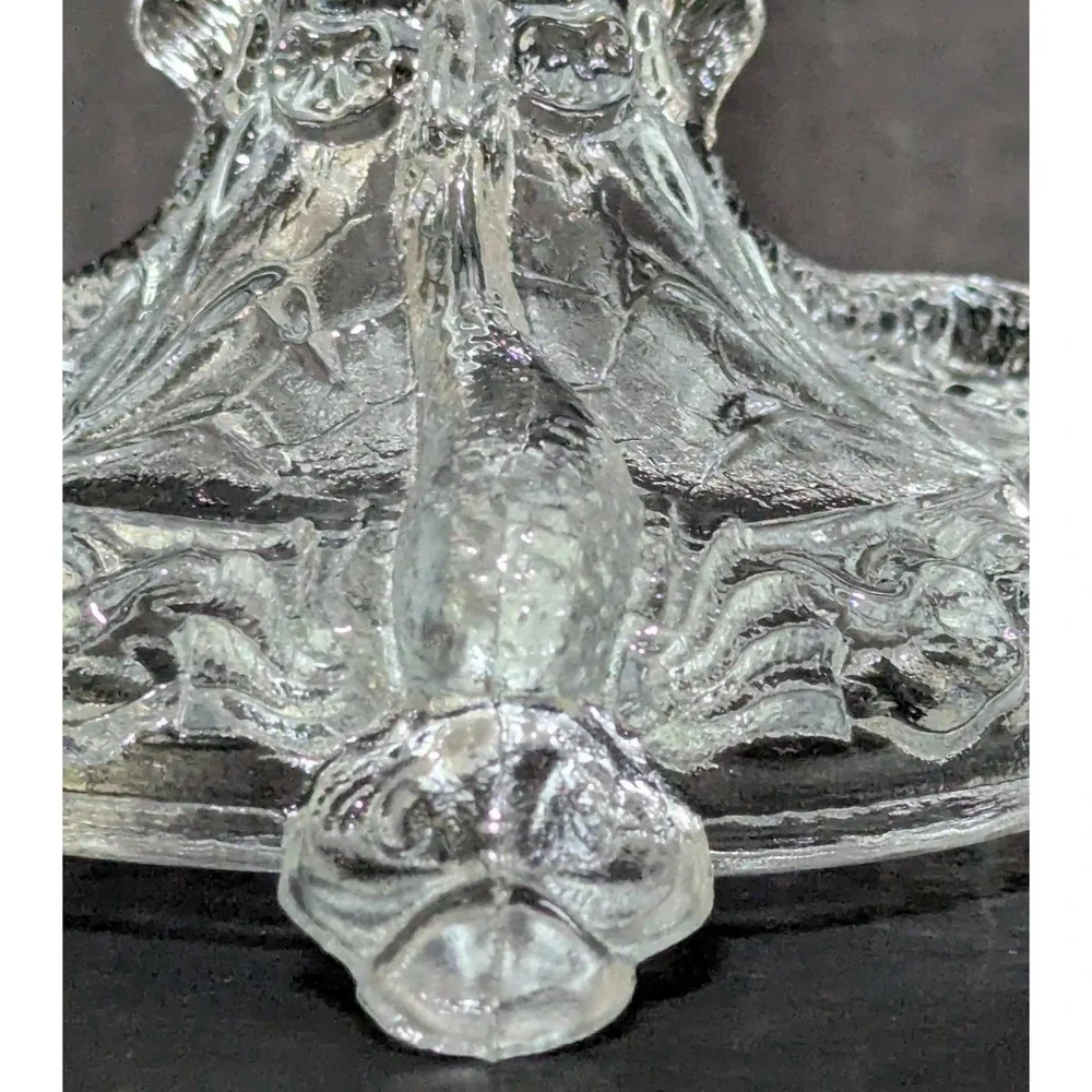 Vtg Clear European Pressed-Glass Koi Fish/Dolphin-Footed Candlesticks (Pair)